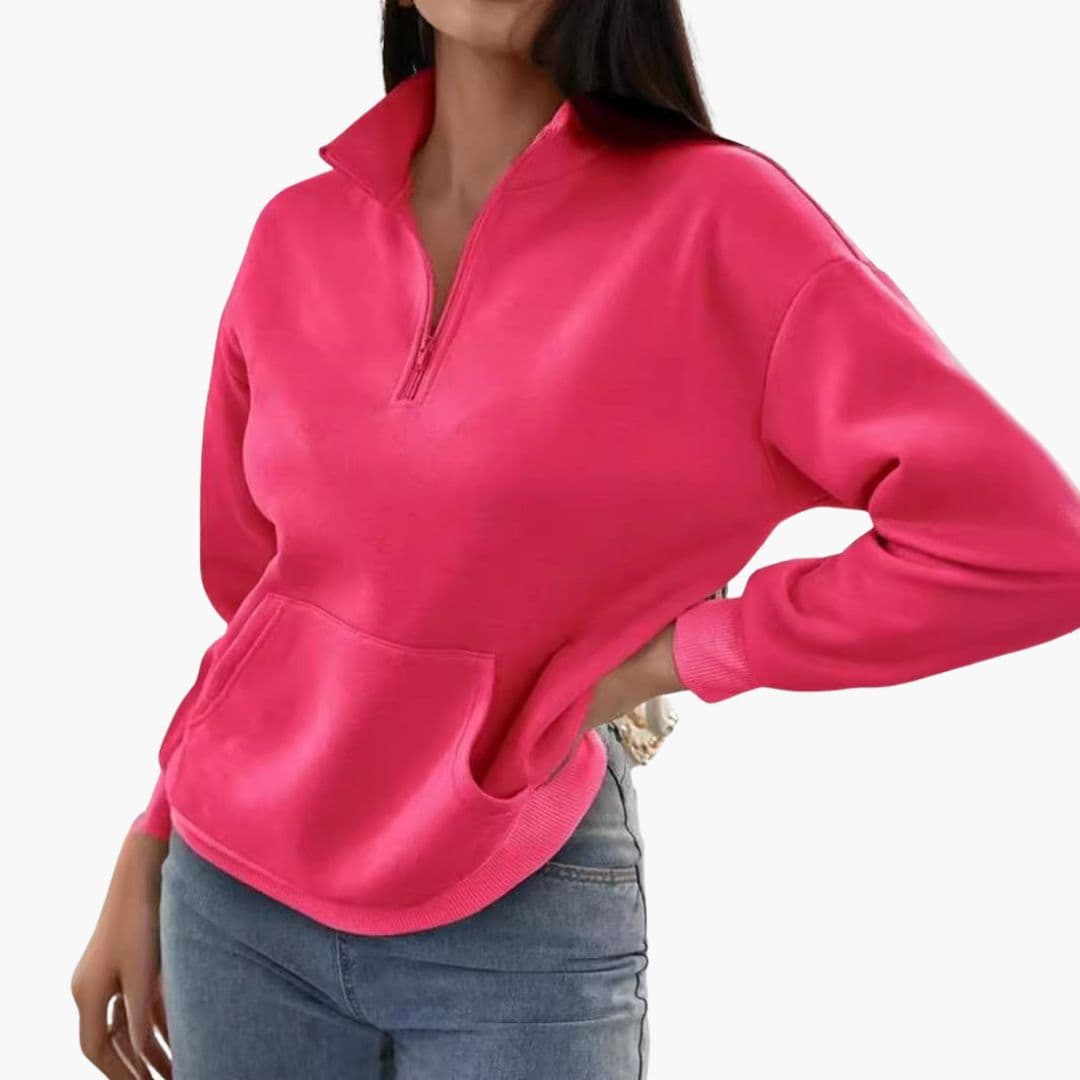 Sudadera de mujer con cuello alto con cremallera y bolsillos delanteros