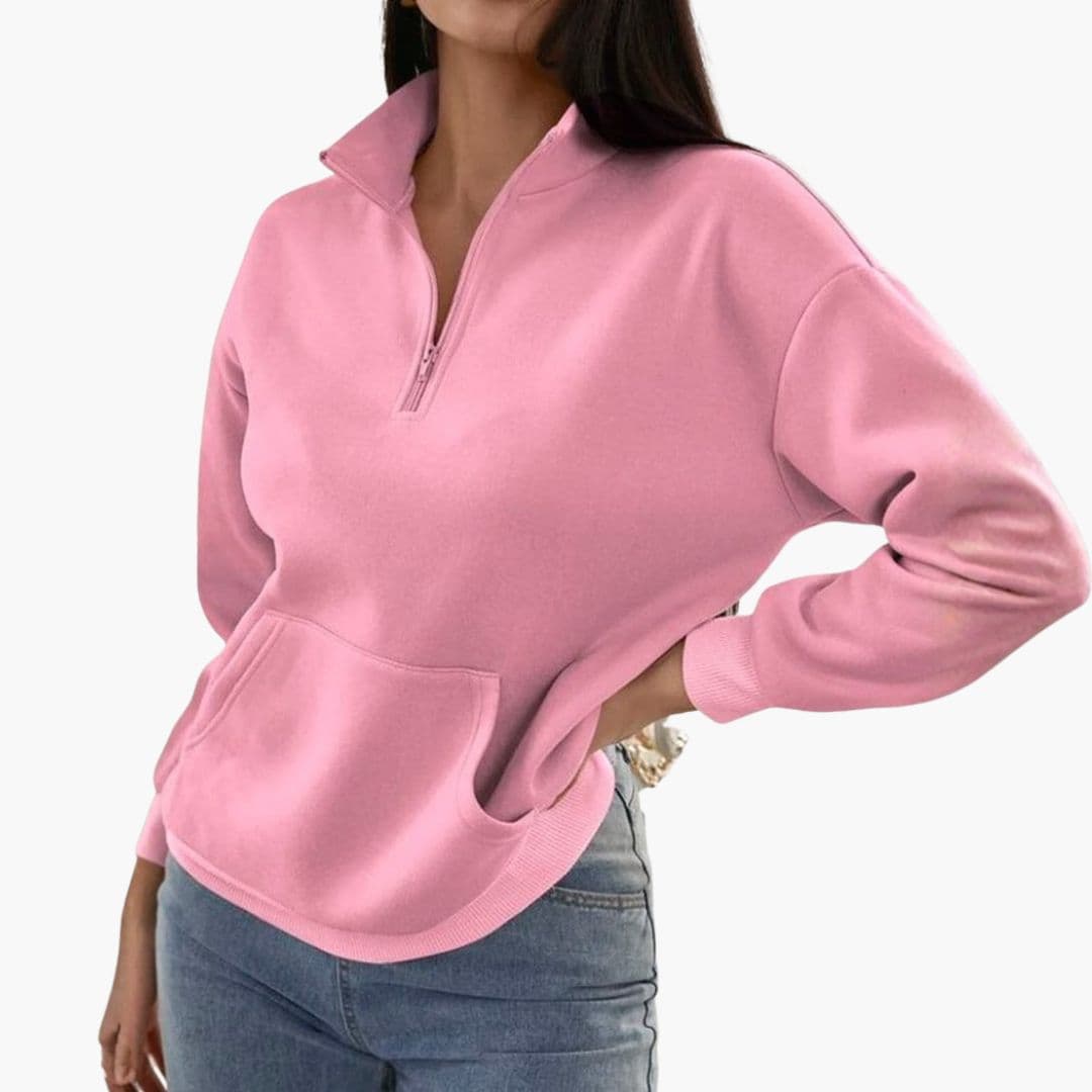 Sudadera de mujer con cuello alto con cremallera y bolsillos delanteros