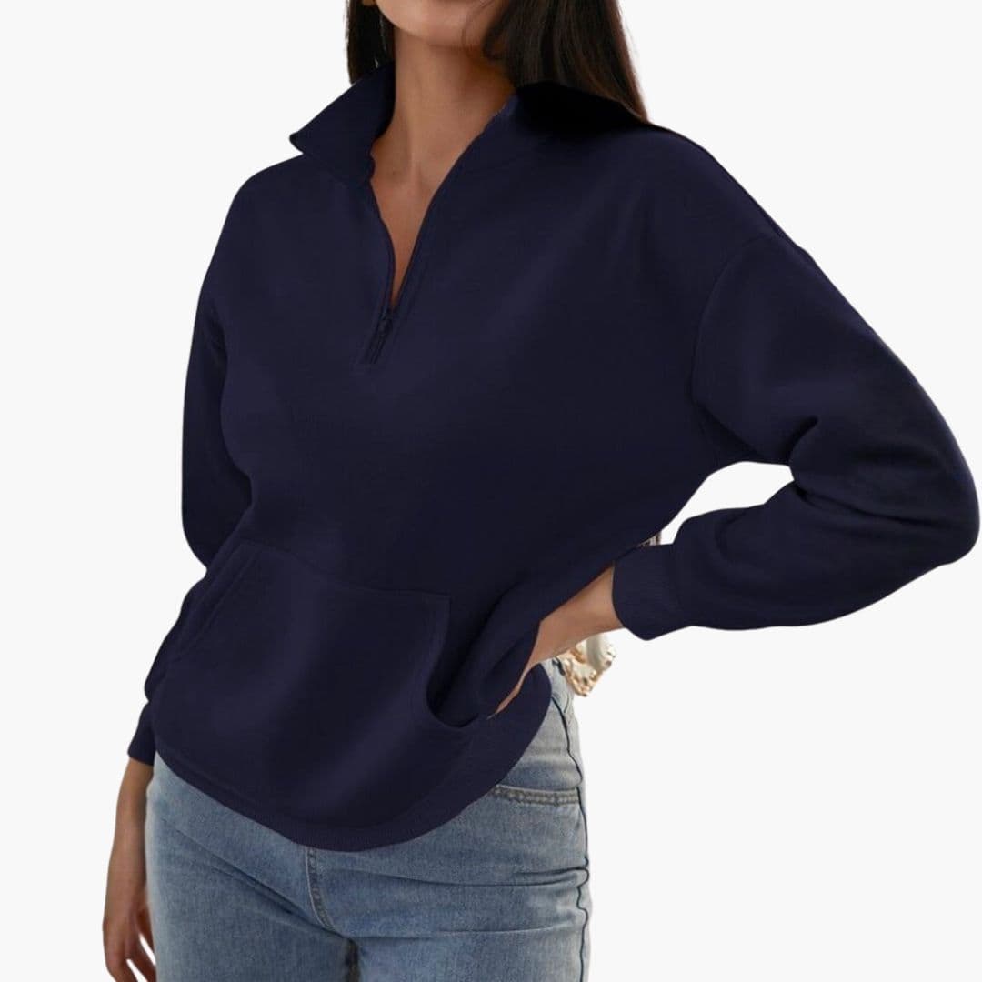 Sudadera de mujer con cuello alto con cremallera y bolsillos delanteros