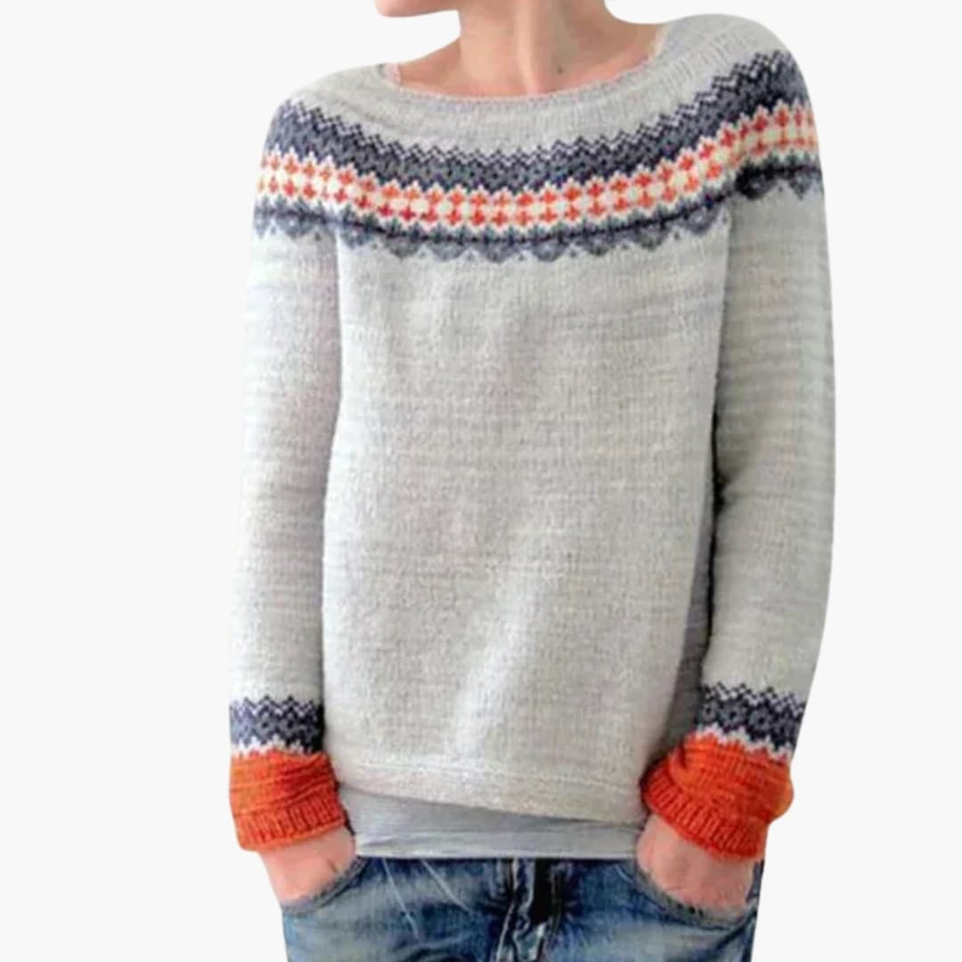 Pull femme à col rond et motif géométrique