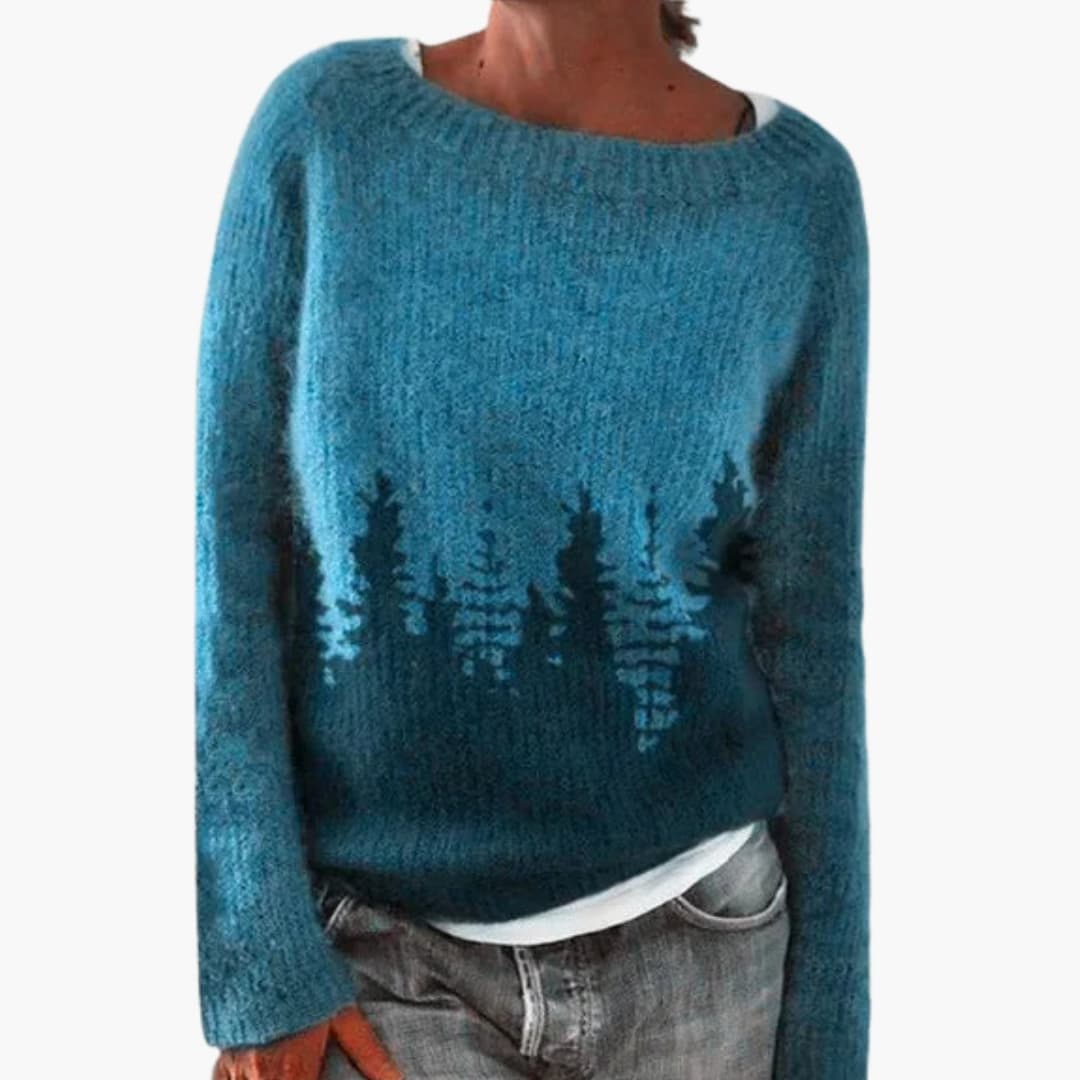 Pull femme à col rond et motif géométrique