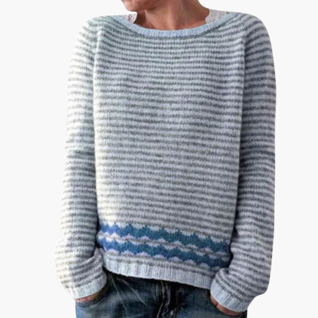 Pull femme à col rond et motif géométrique