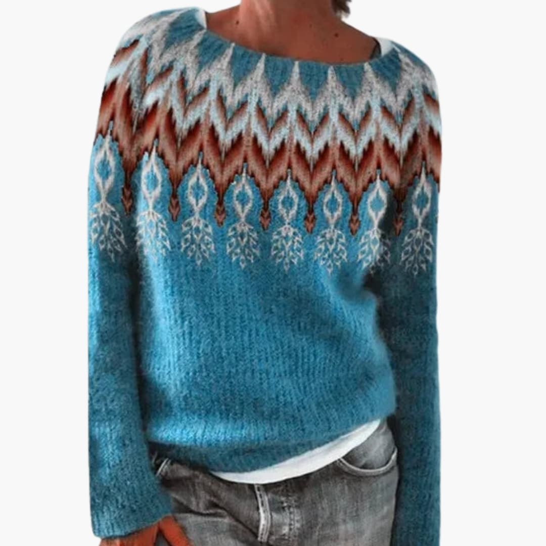 Pull femme à col rond et motif géométrique