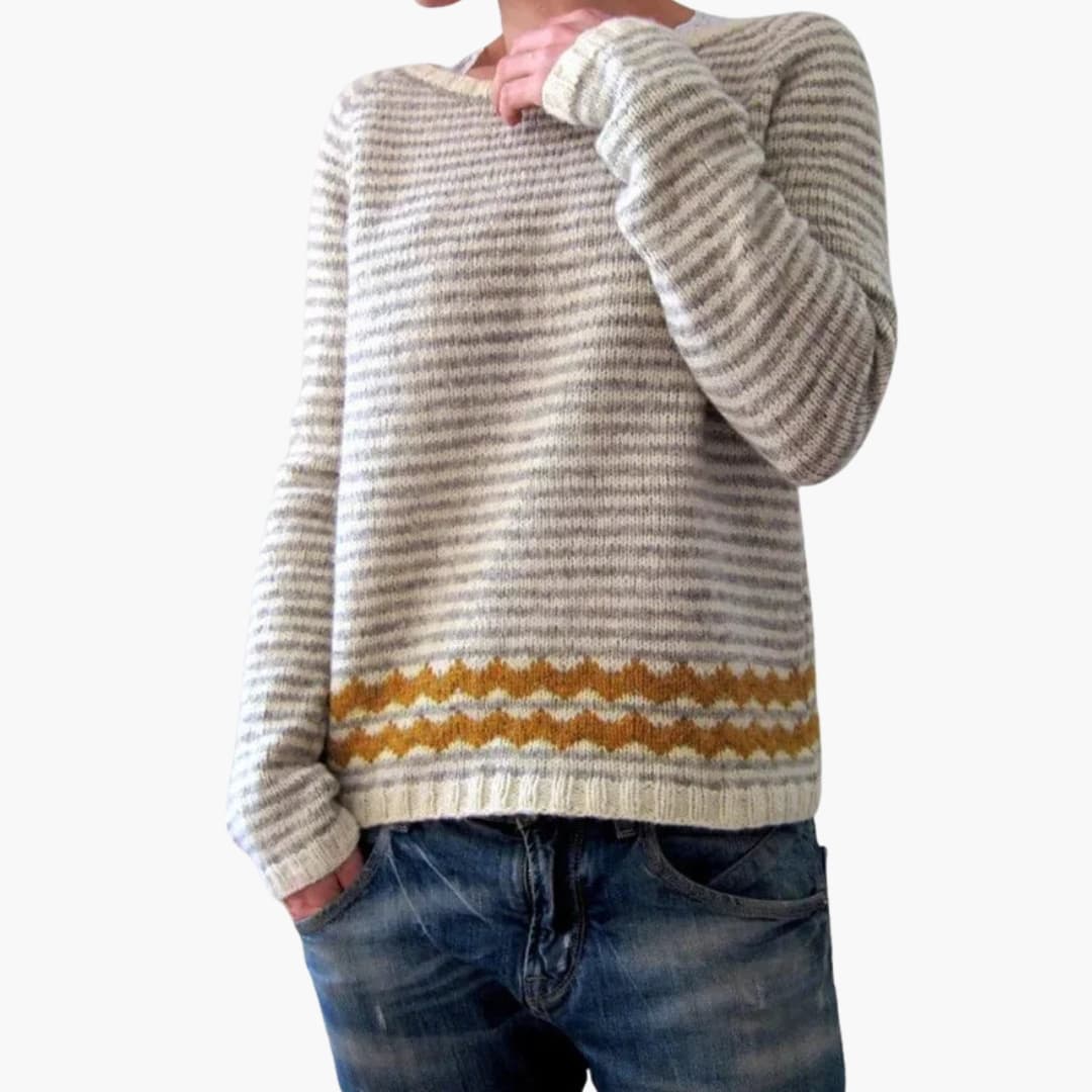 Pull femme à col rond et motif géométrique