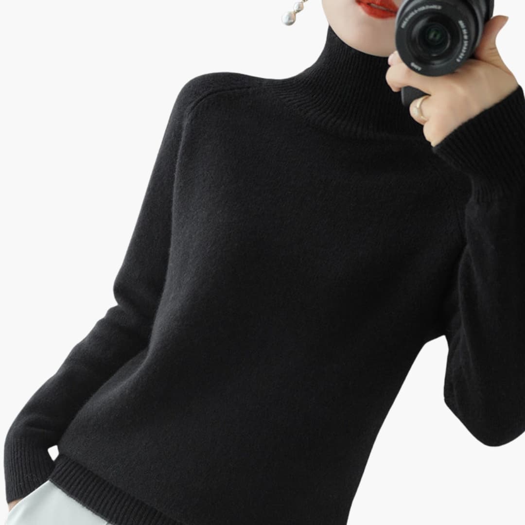 Pull femme à col roulé avec manches longues et ourlet côtelé