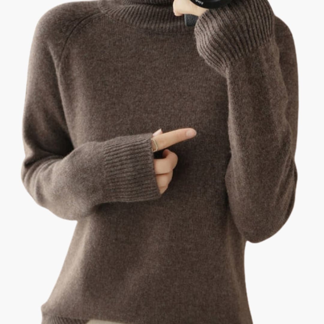 Pull femme à col roulé avec manches longues et poignets côtelés