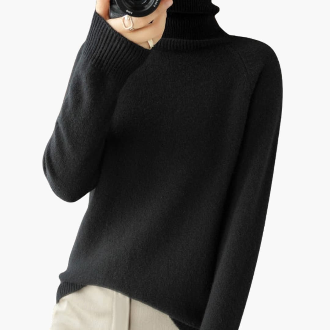 Pull femme à col roulé avec manches longues et poignets côtelés