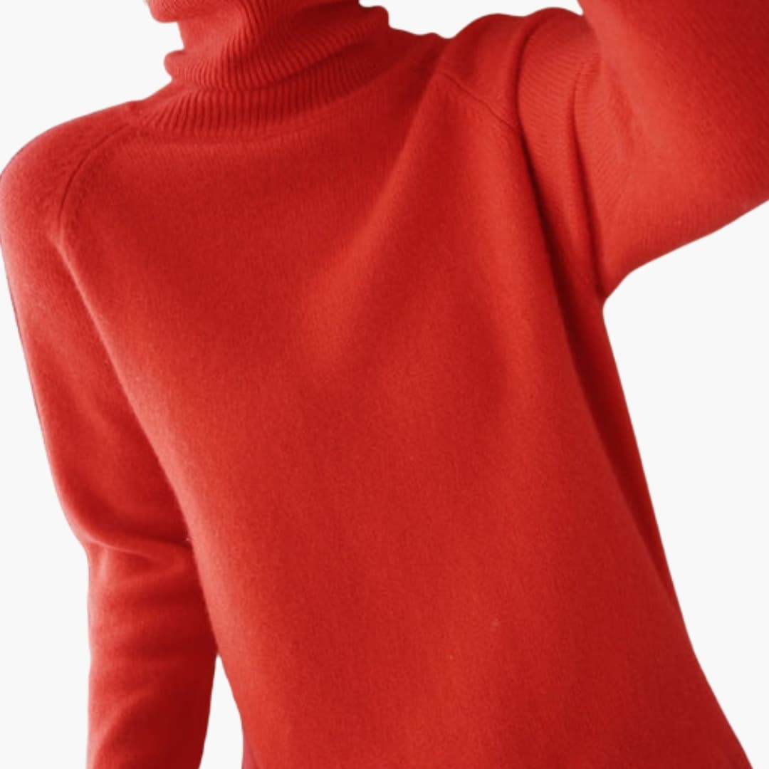 Pull femme à col roulé avec manches longues et poignets côtelés