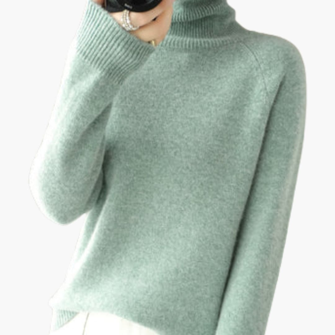Pull femme à col roulé avec manches longues et poignets côtelés