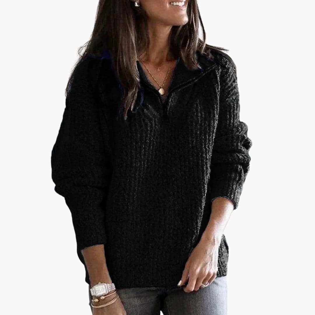 Pull femme à demi fermeture zippée et manches longues
