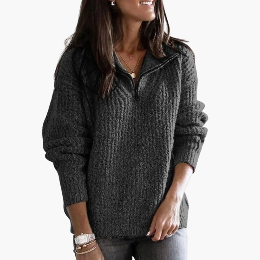 Pull femme à demi fermeture zippée et manches longues
