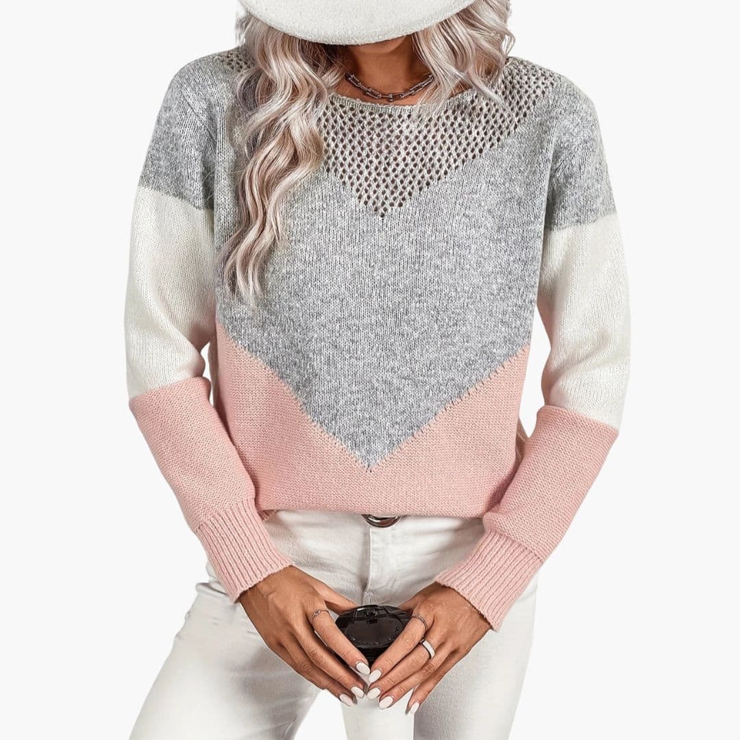 Camisola de mulher com decote em rede e padrão de espinha de peixe