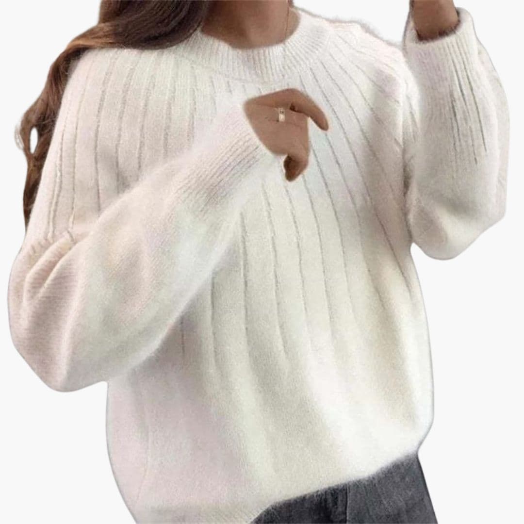 Suéter de mujer de punto acanalado con cuello redondo