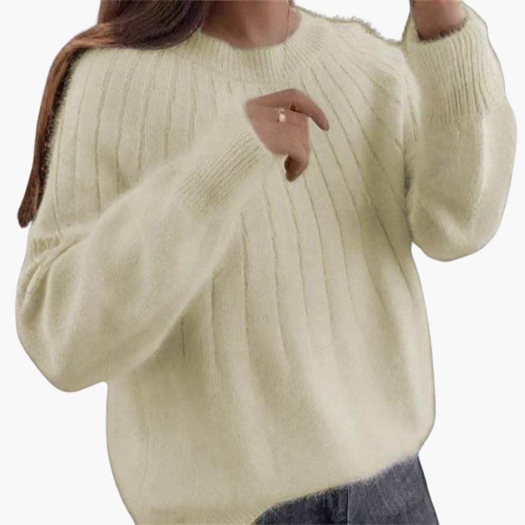 Women's ribbed knit pullover with round neck