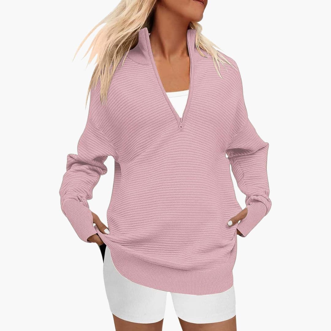 Sudadera femenina holgada con cremallera y cuello alto