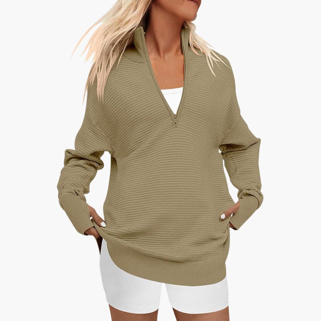 Sudadera femenina holgada con cremallera y cuello alto