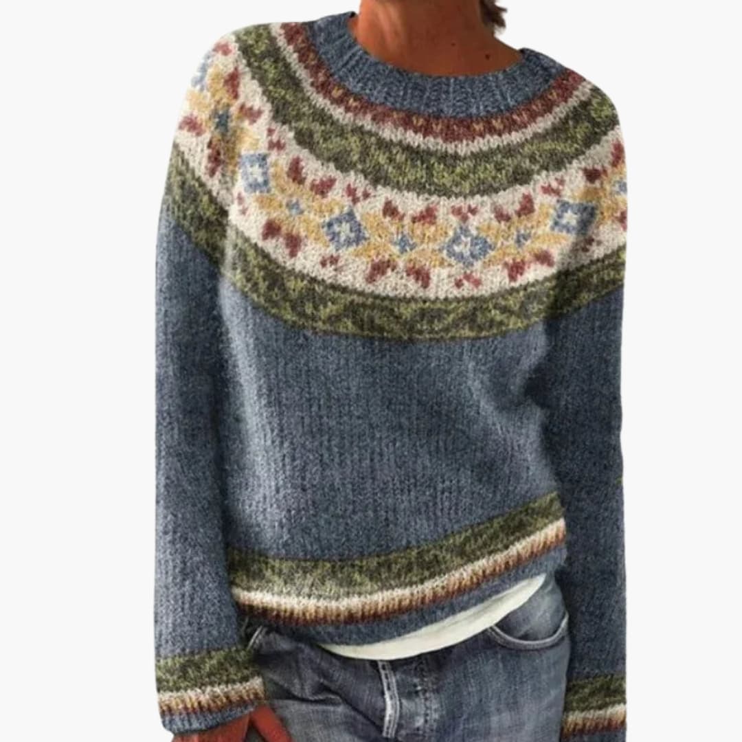 Pull femme à rayures avec col rond et manches longues