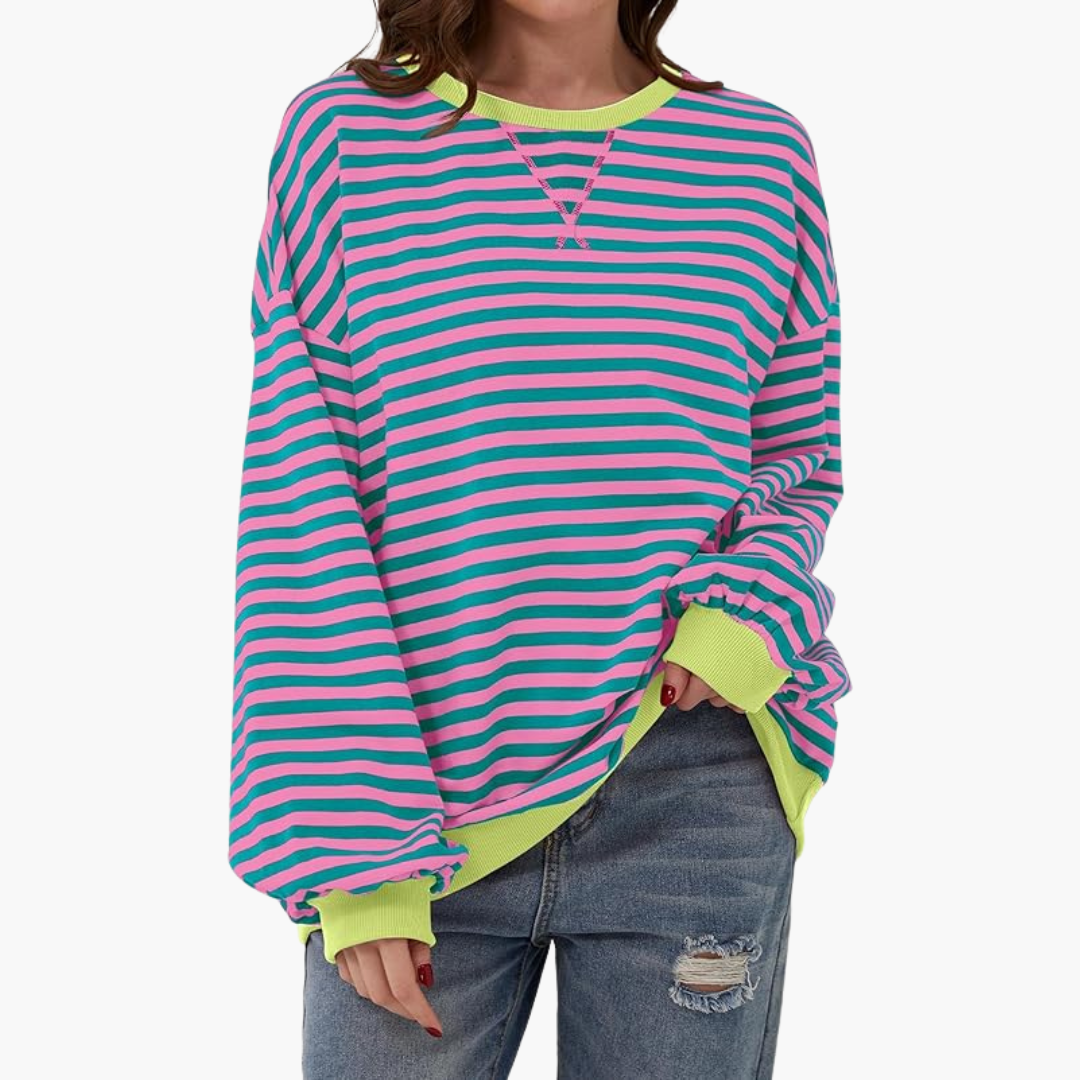 Maglione donna a righe con finiture a contrasto e taglio ampio