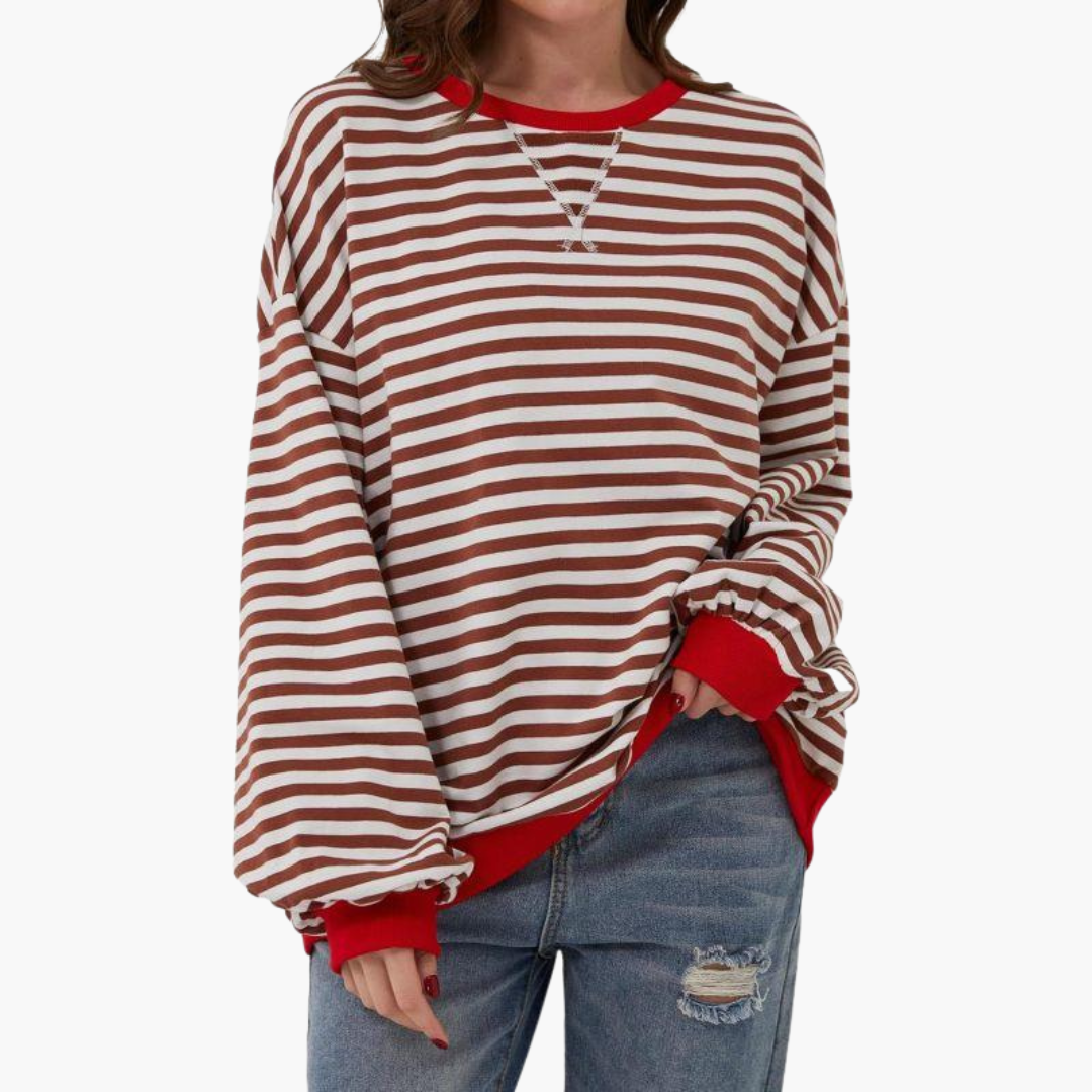 Maglione donna a righe con finiture a contrasto e taglio ampio