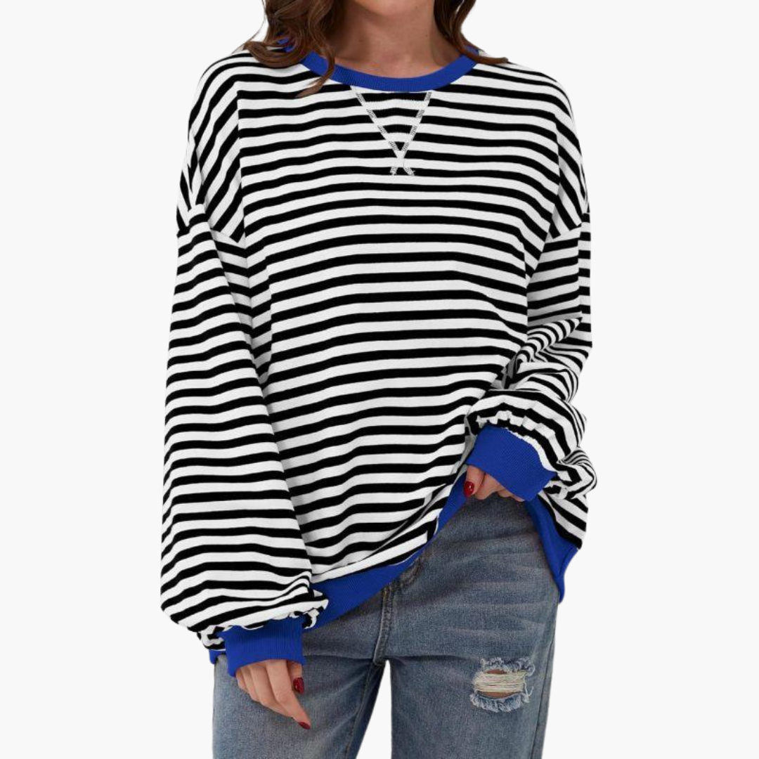 Maglione donna a righe con finiture a contrasto e taglio ampio