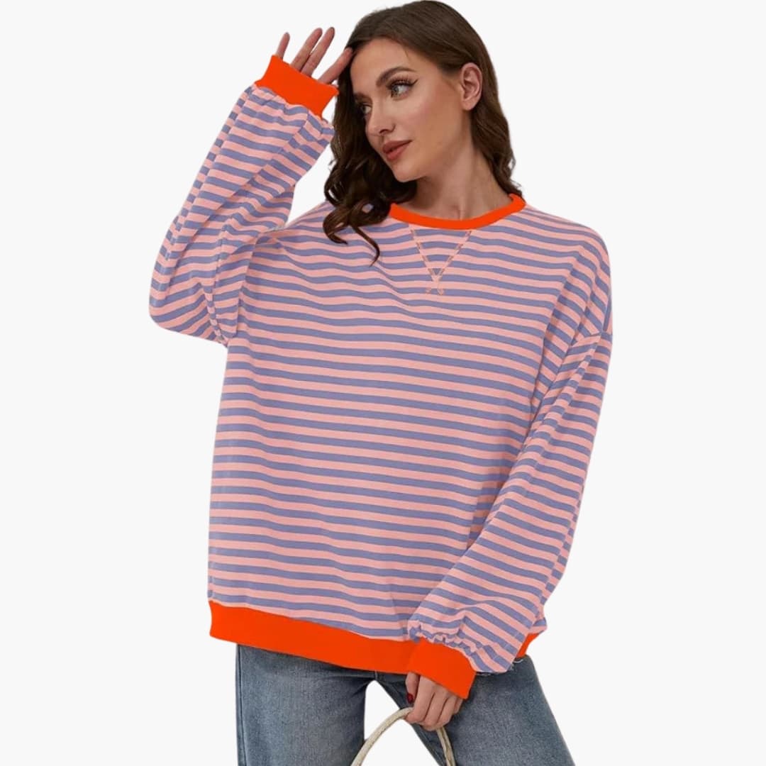 Damestrui met strepen, contrasterende afwerkingen en losse pasvorm