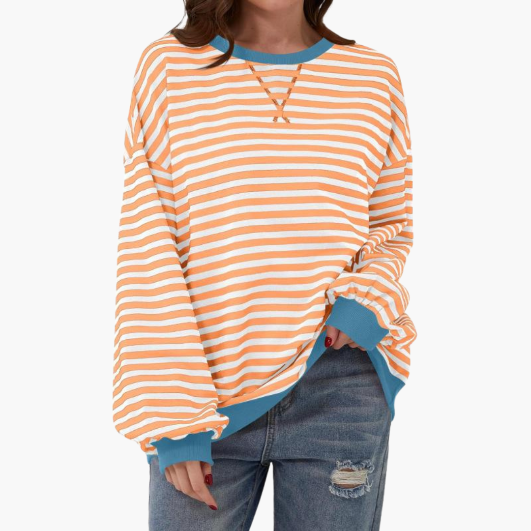 Maglione donna a righe con finiture a contrasto e taglio ampio