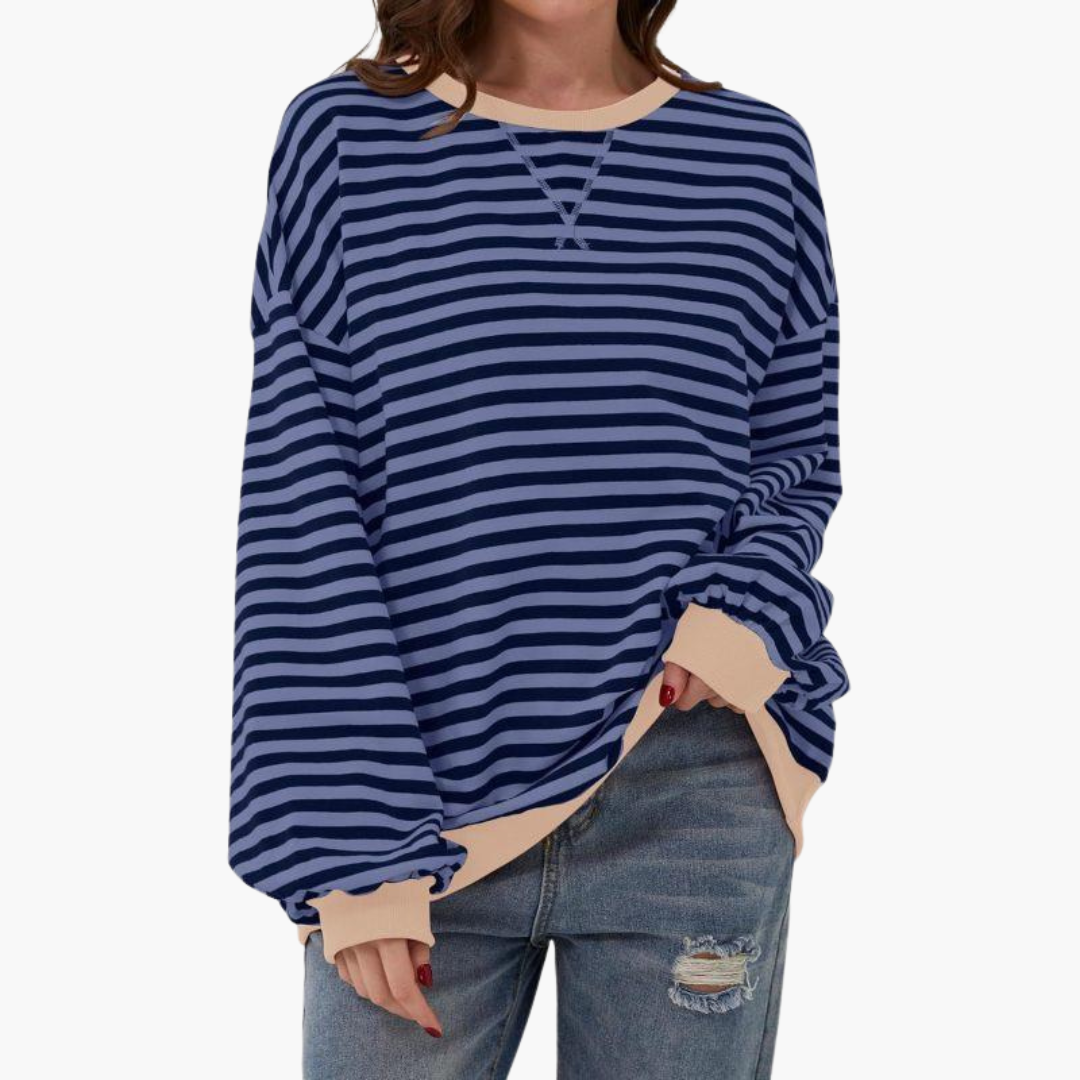 Maglione donna a righe con finiture a contrasto e taglio ampio