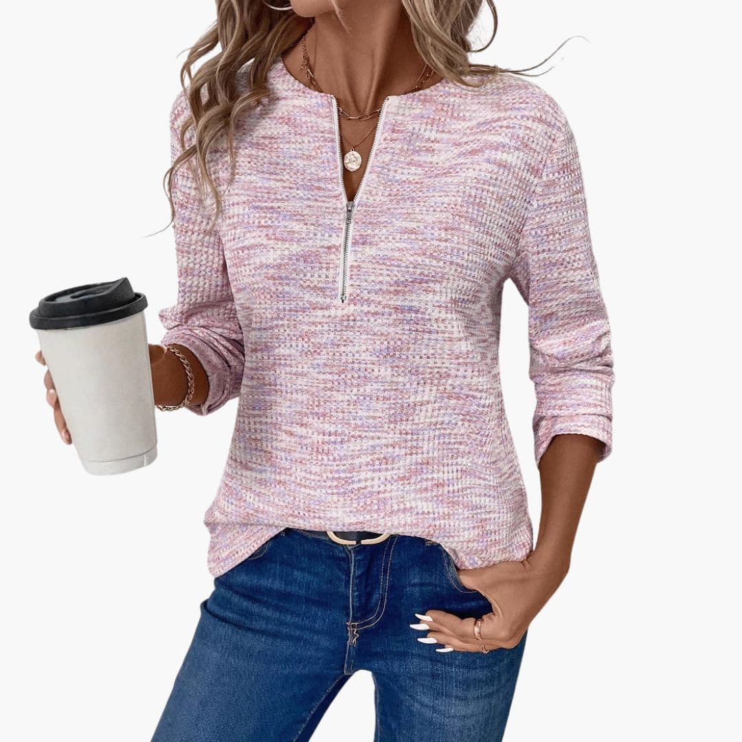 Pull femme à surface texturée et demi zip