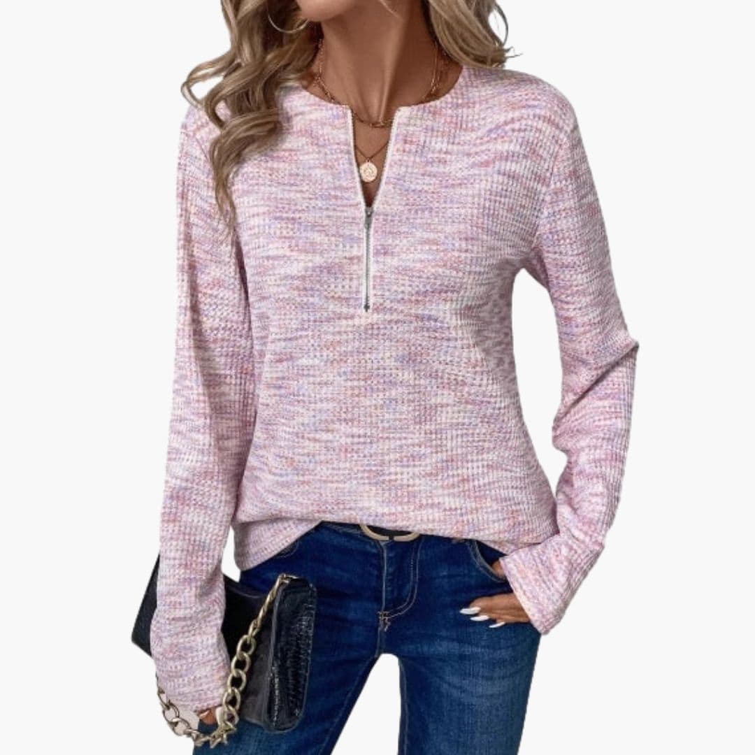 Pull femme à surface texturée et demi zip