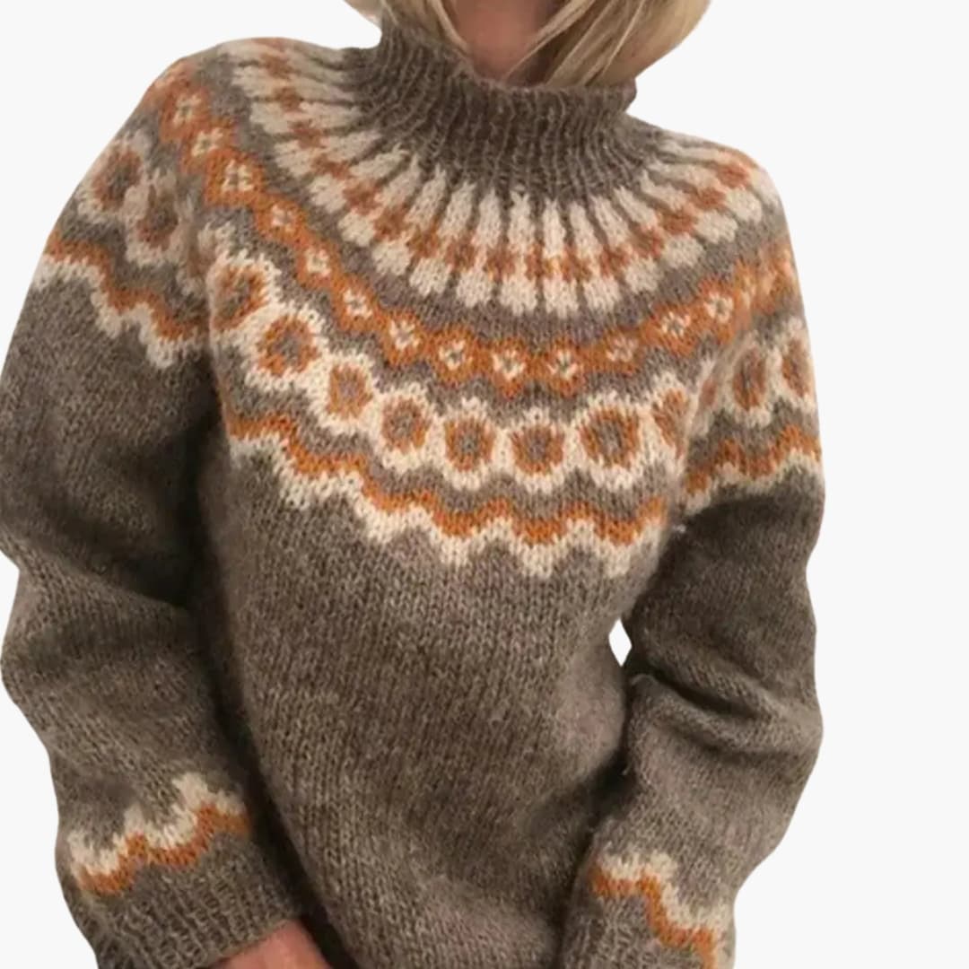 Pull femme avec col montant et maille à motifs