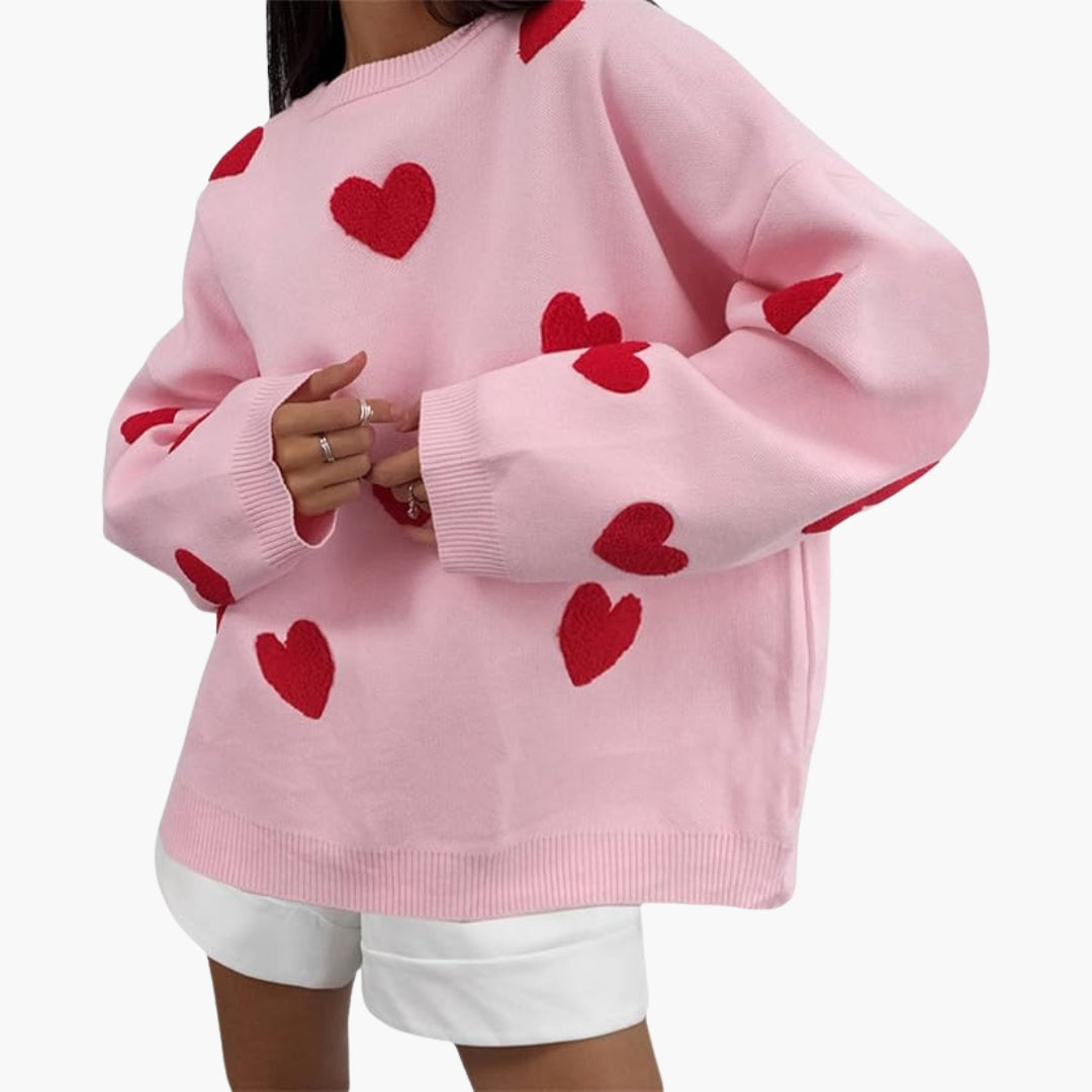 Damegenser med rund hals og hjerte-mønster