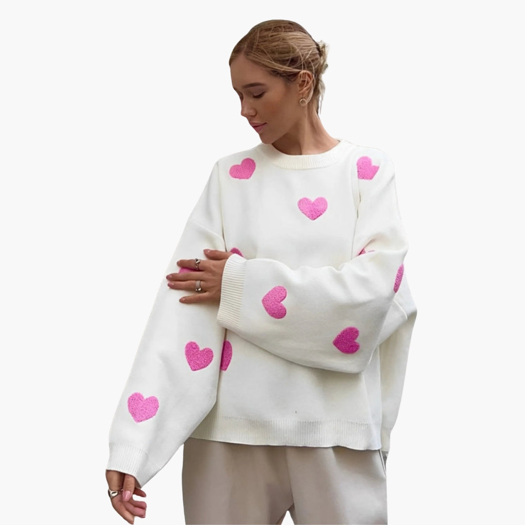 Damegenser med rund hals og hjerte-mønster