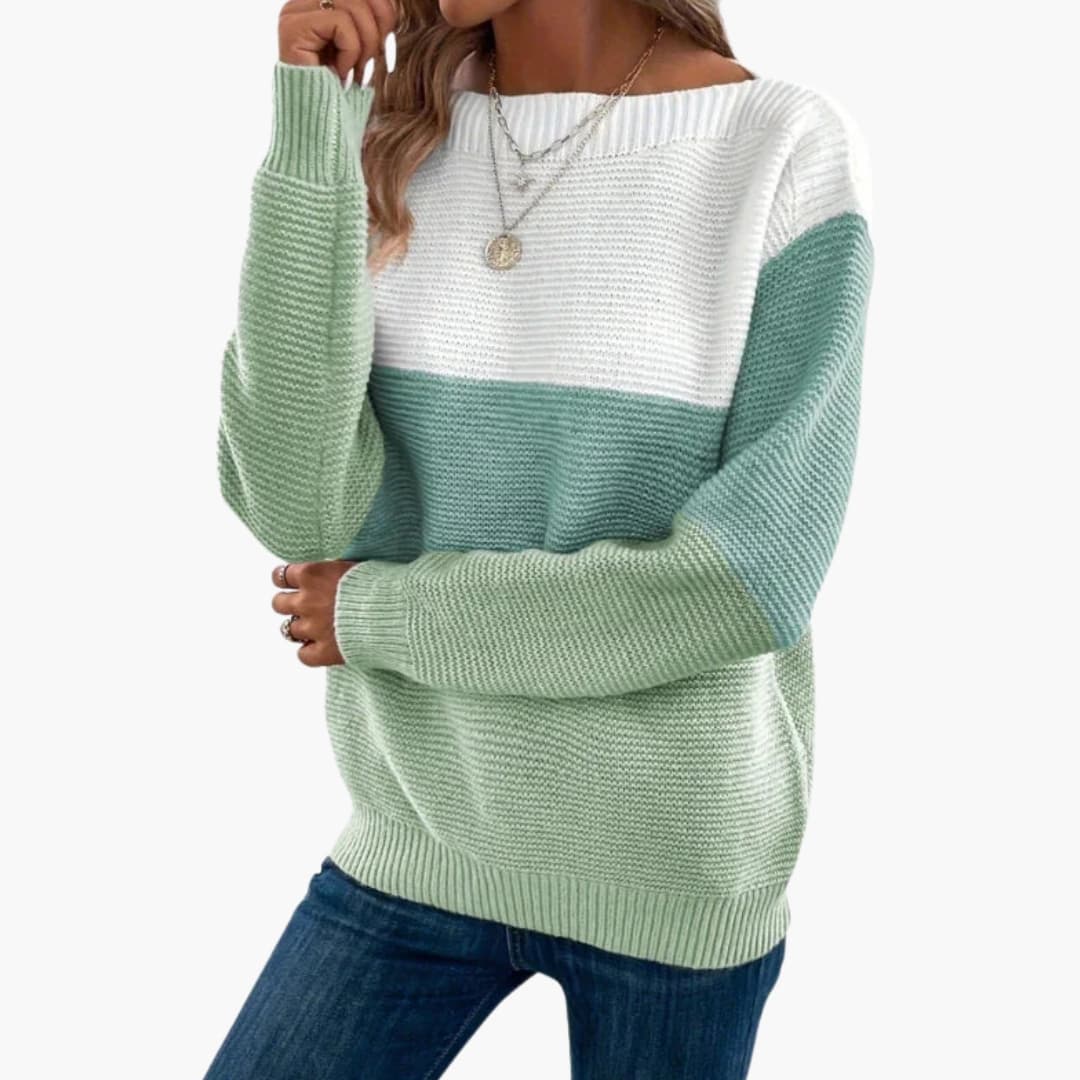 Camisola de mulher com decote redondo e superfície tricotada