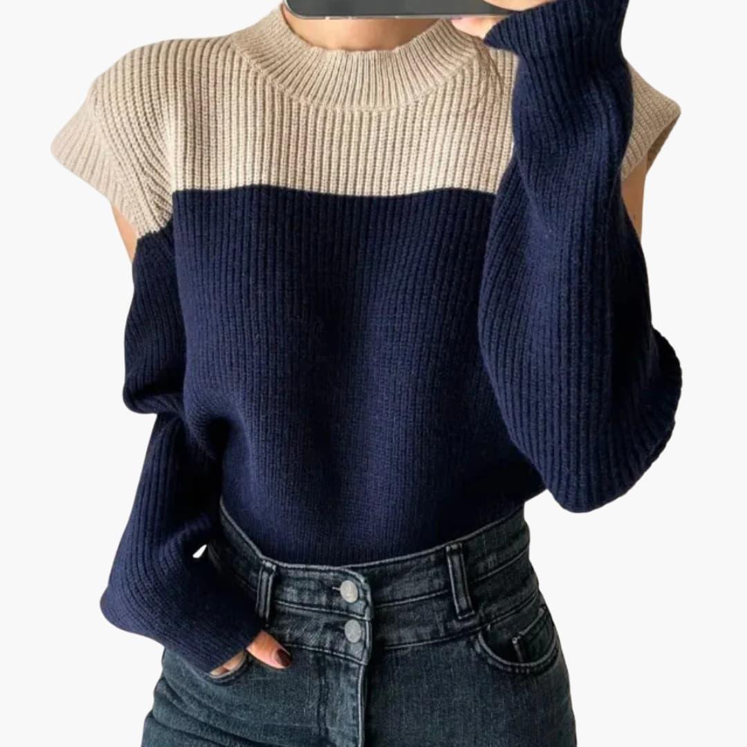 Women's pullover with ribbed neckline and long sleeves