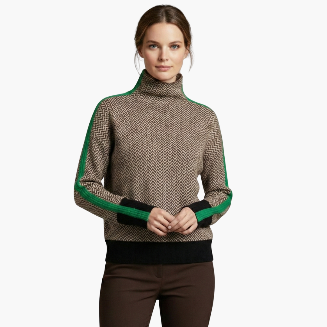 Women's pullover with striped pattern and high collar