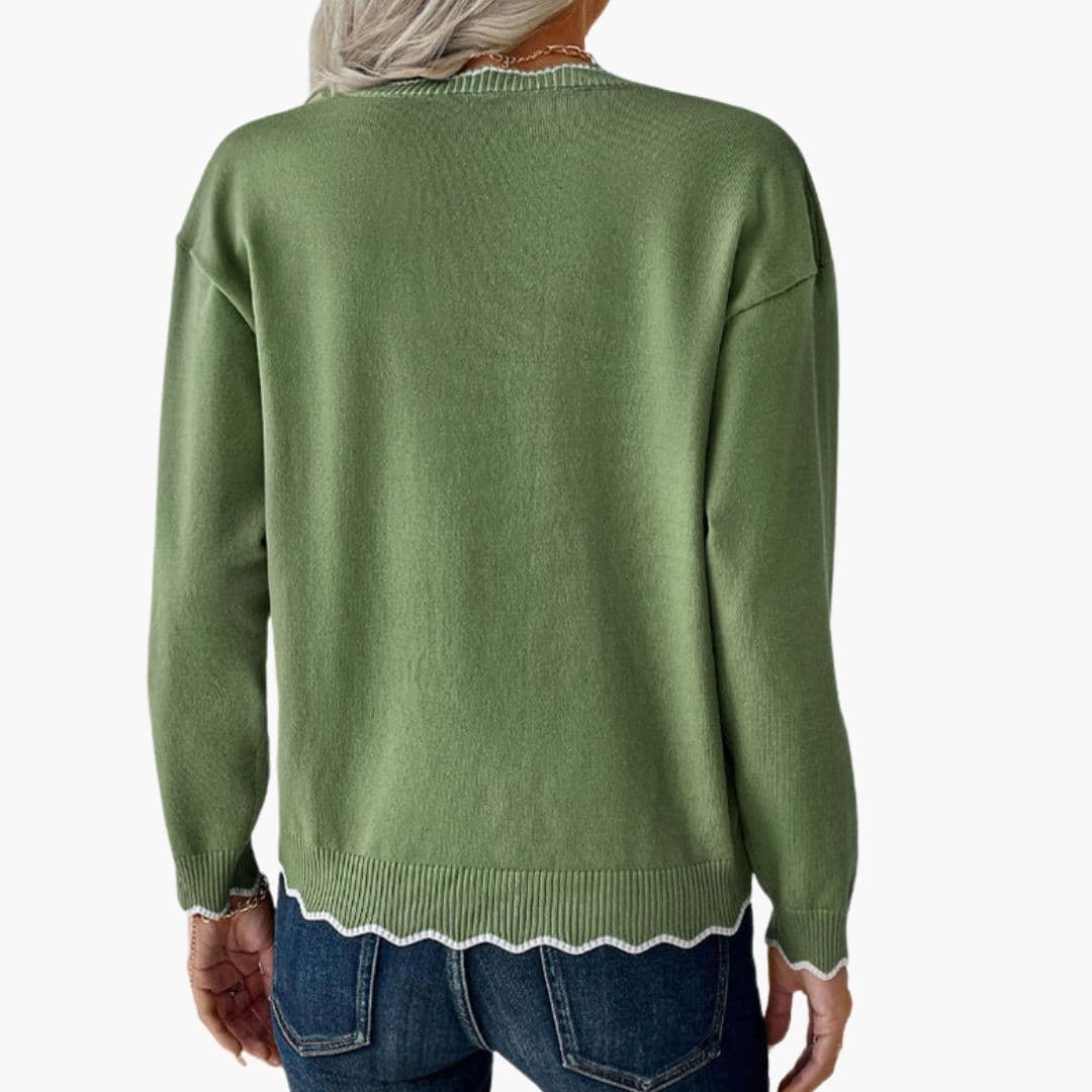 Sudadera para mujer con cremallera decorativa y detalles de volantes