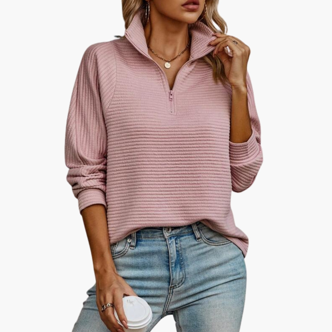 Pull femme col V avec demi zip