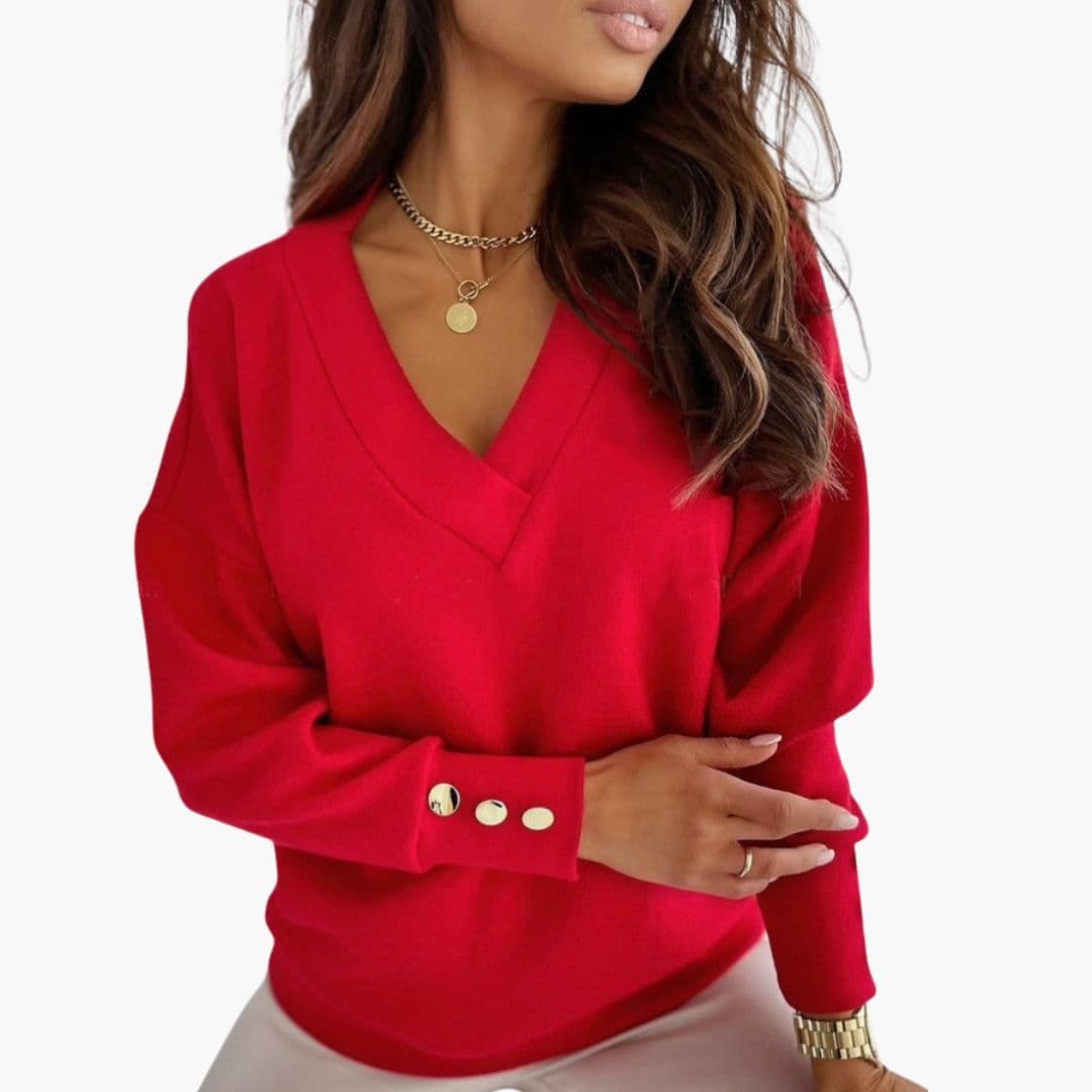 Pull femme col V avec épaules tombantes