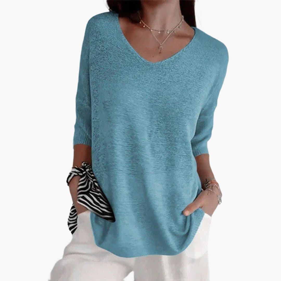 Pull mujer cuello en V corte amplio con puños acanalados