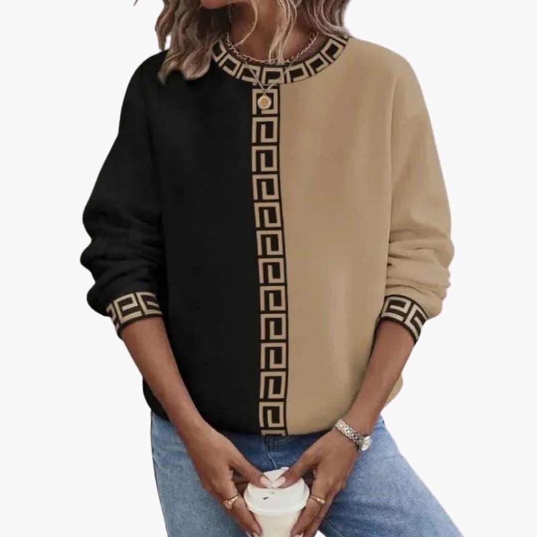 Pull femme col rond à motif géométrique