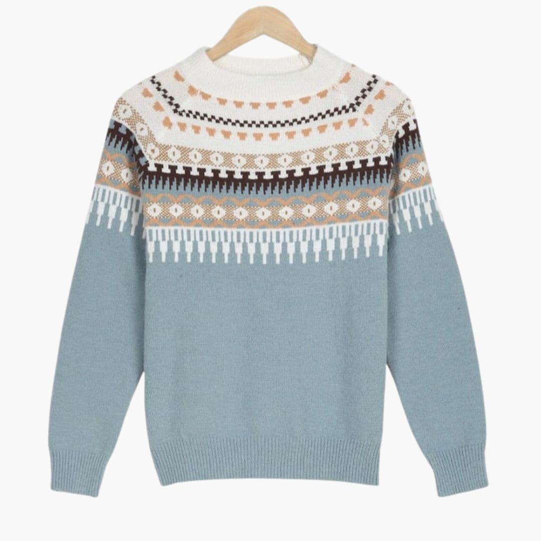 Pull femme col rond à motifs tricotés