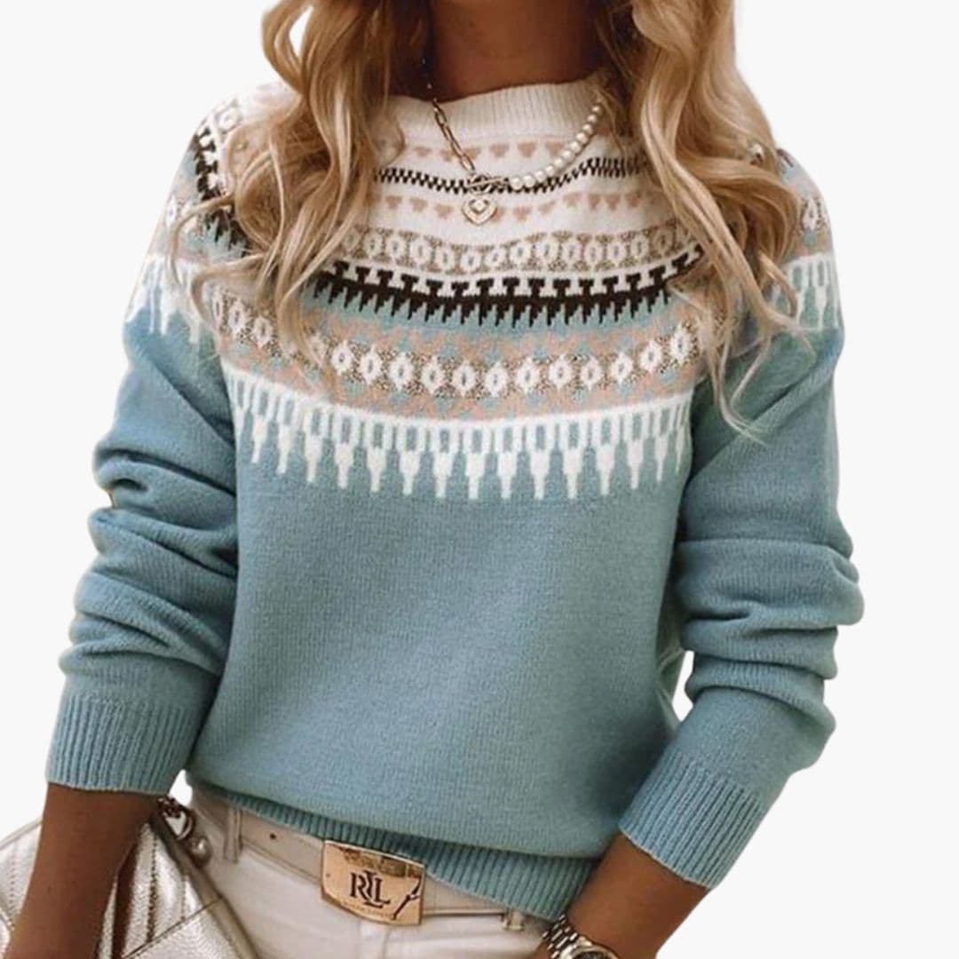 Pull femme col rond à motifs tricotés