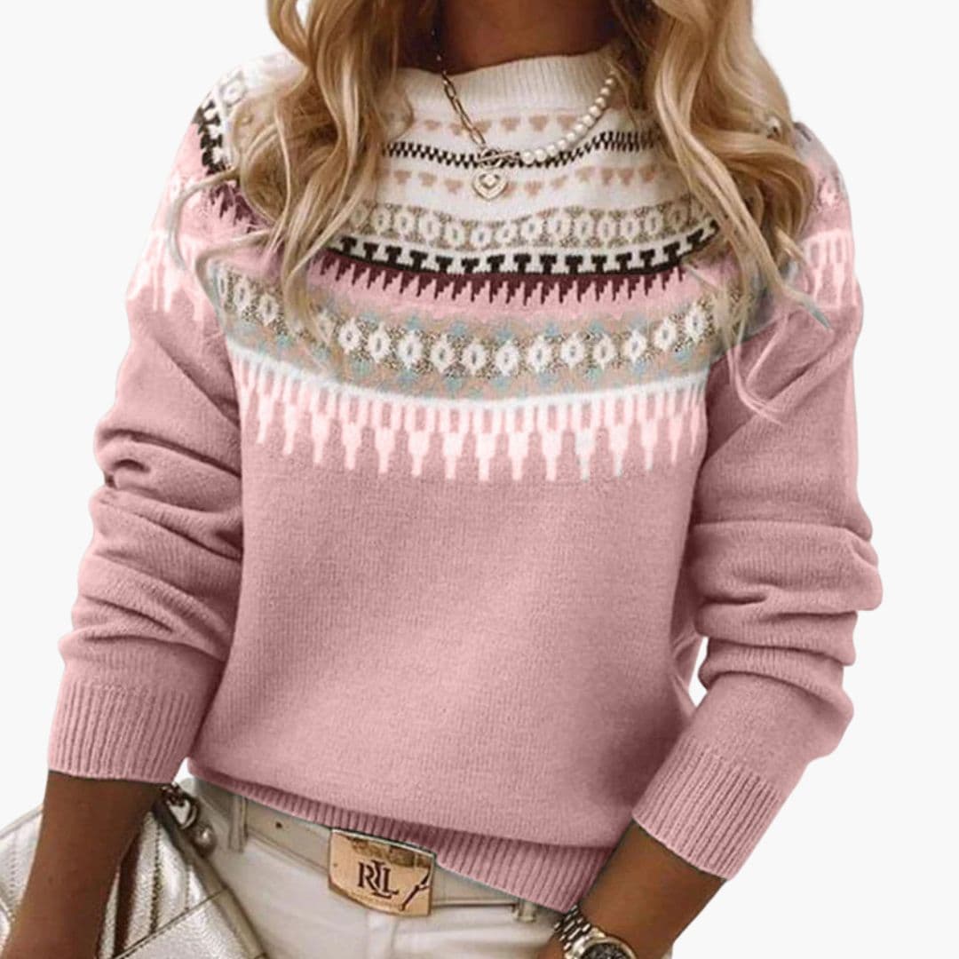 Pull femme col rond à motifs tricotés