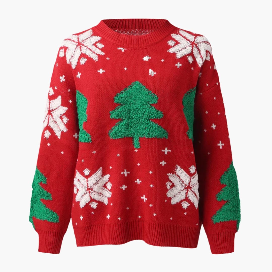 Pull femme col rond avec motifs sapins