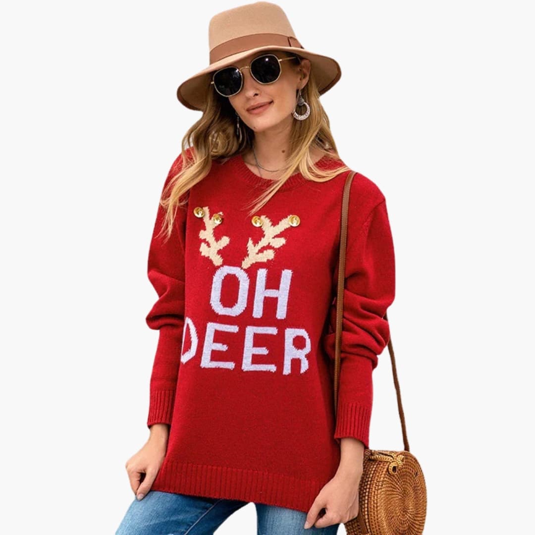 Pull femme col rond avec motif texte