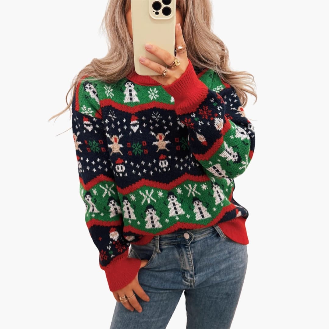 Pull en maille à motifs pour femme avec col rond