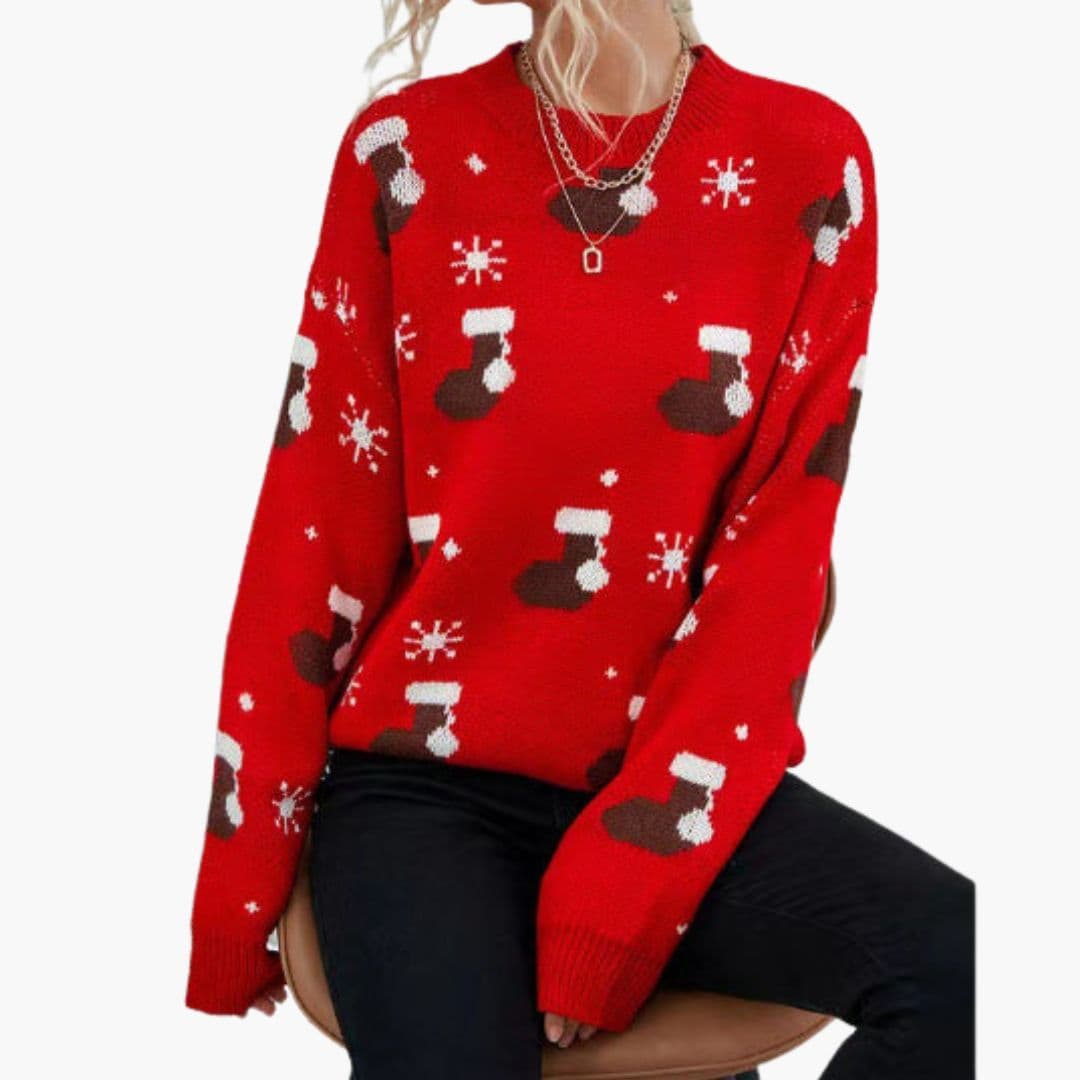 Pull femme col rond en maille à motifs