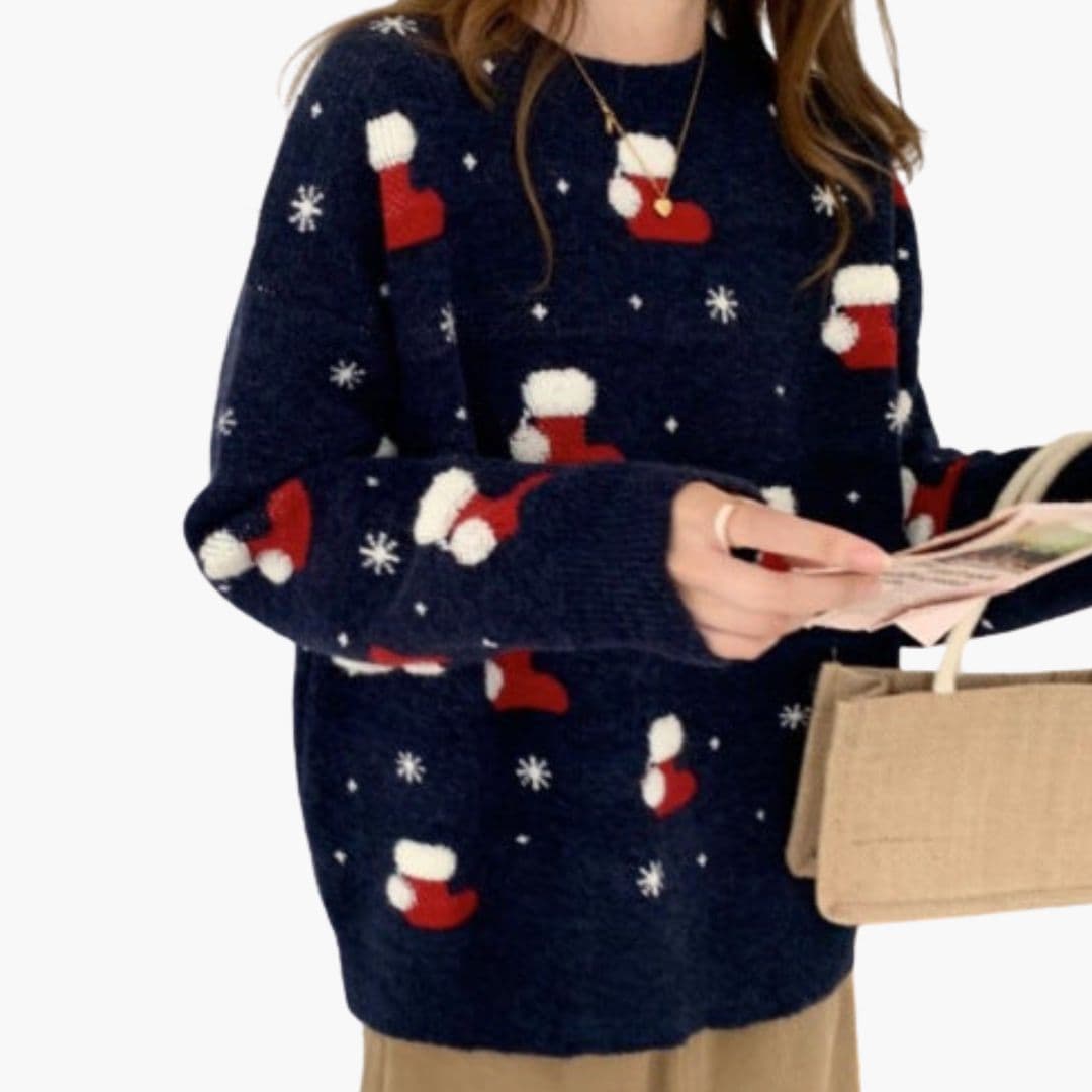 Pull femme col rond en maille à motifs