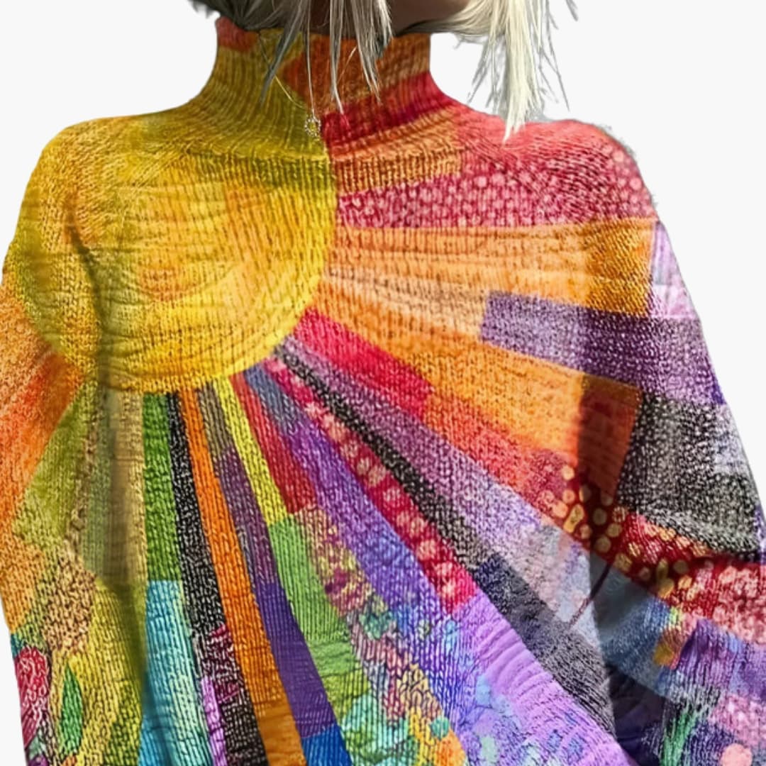 Camisola de malha feminina com gola alta e mangas compridas