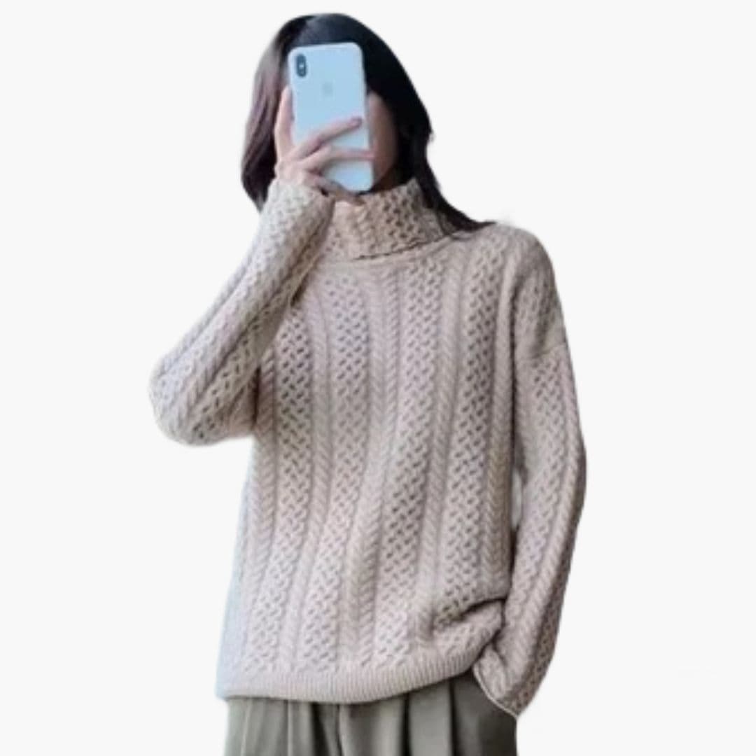 Suéter de mujer con cuello alto de punto trenzado